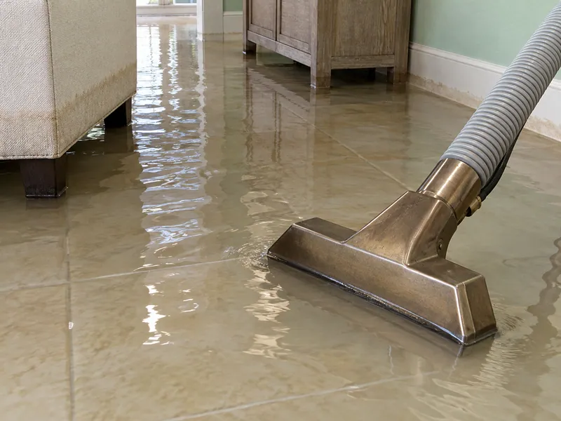 Water Extraction in Waxahachie — extraction head and hose reaching pooled flooring